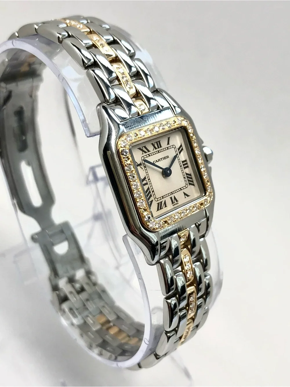 CARTIER PANTHERE Quartz 23mm 1 Row Gold 0.69TCW Diamond Watch Cream Dial